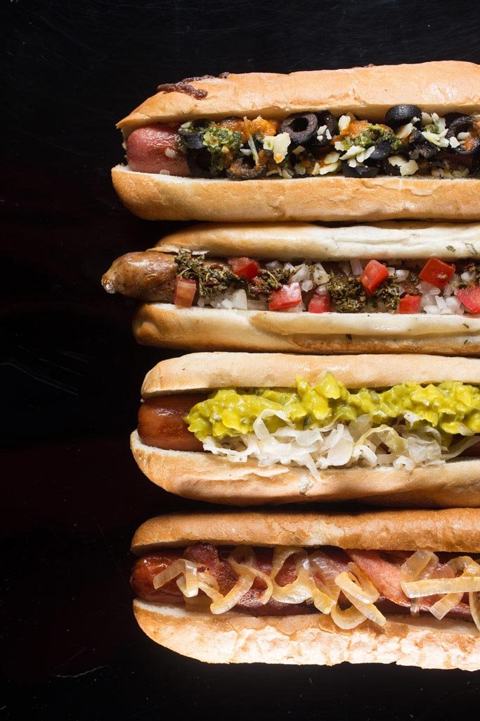 cuatro tipos de hotdogs